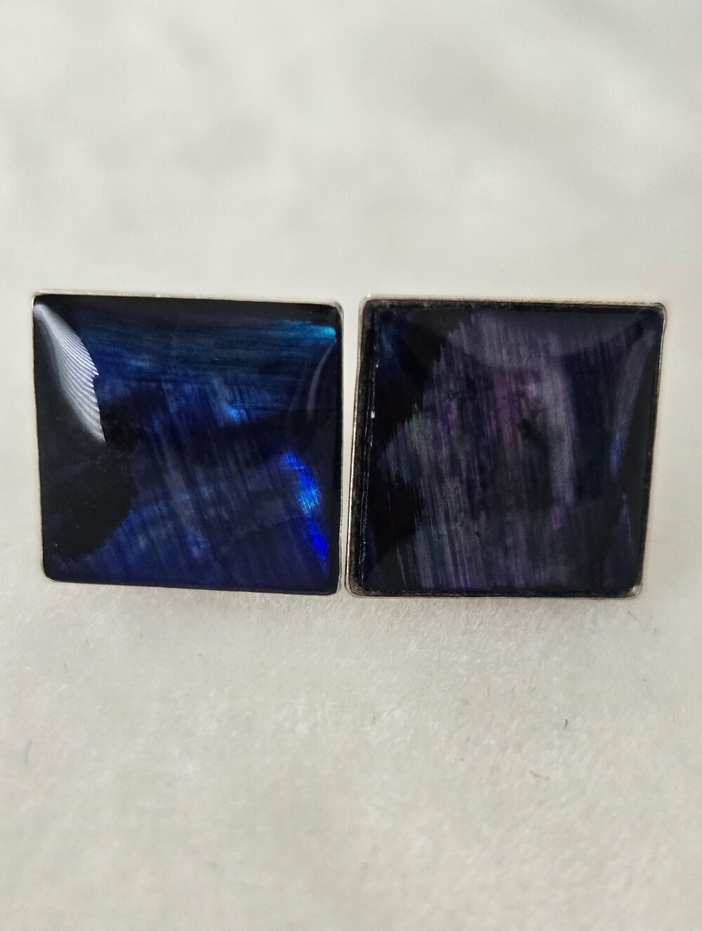 Square-cut labradorite stud earrings